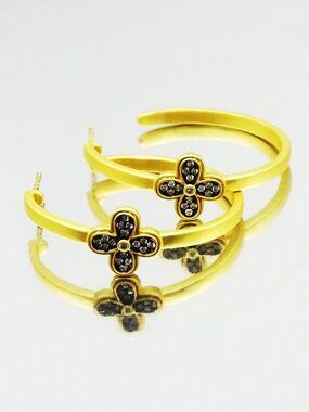 FREIDA ROTHMAN Sterling Silver Gold & Rhodium Plated CZ Hoop Earrings